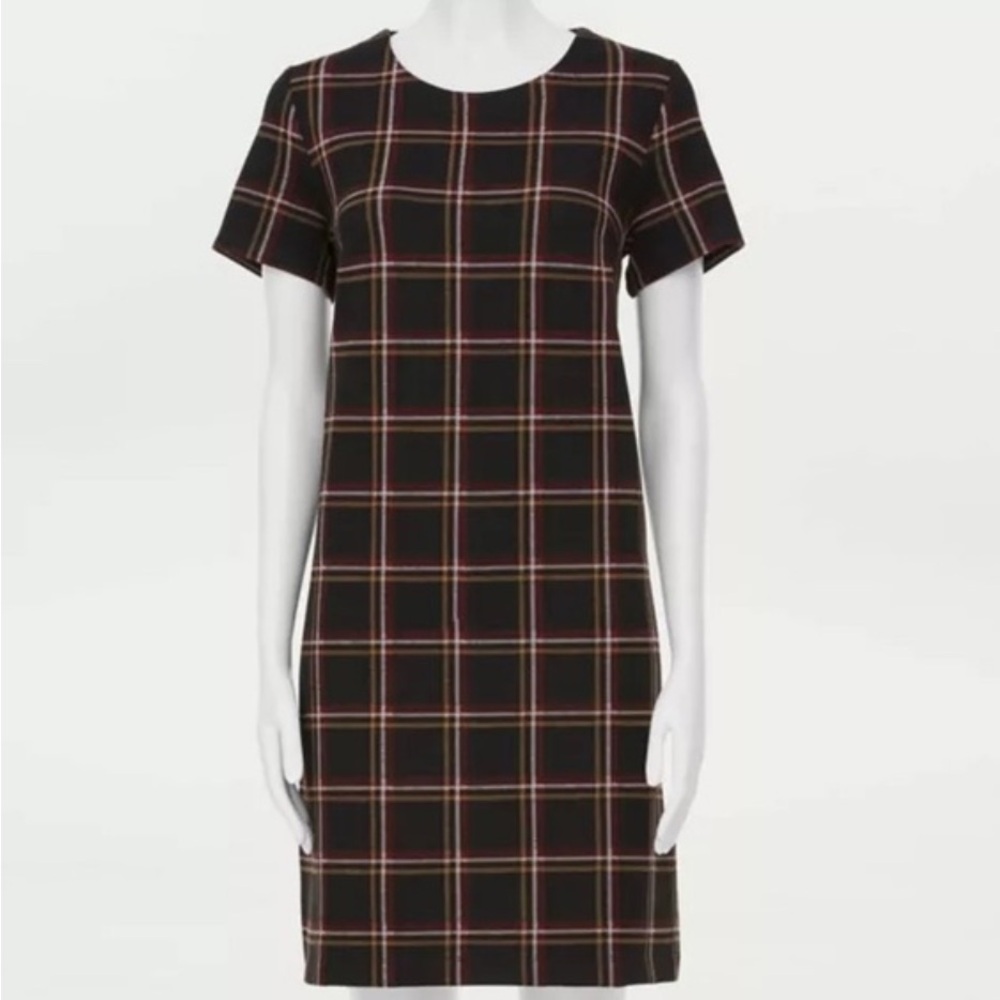 Loft Black Windowpane Preppy Plaid Short Sleeve Shift Dress Size 2